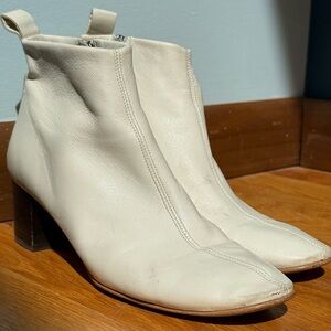 Cream Leather “The Day Boot” Ankle Boots with Block Heel